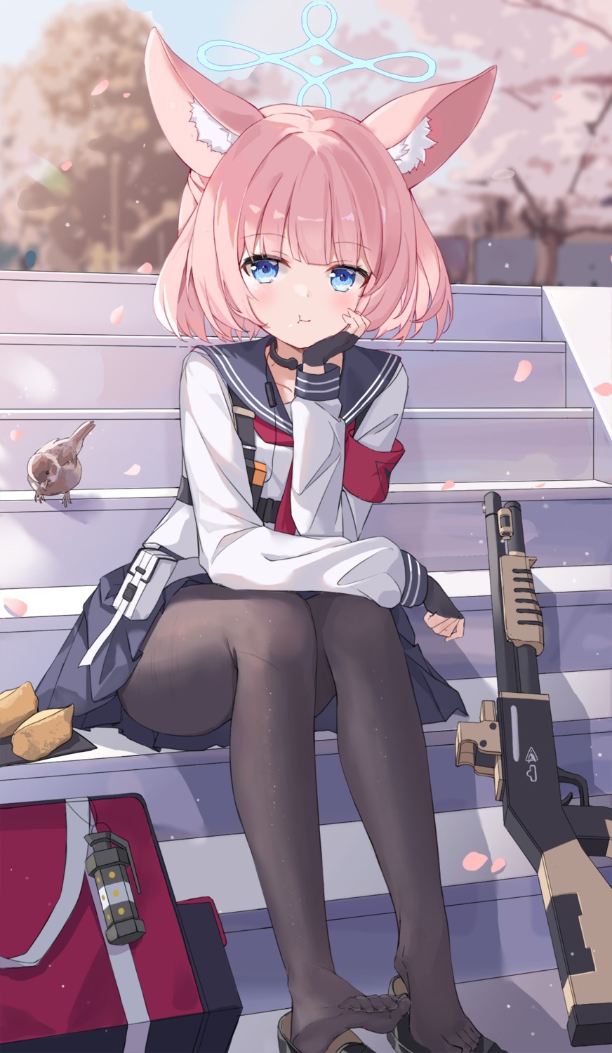 animal_ears, blue_archive, gun, kitsune, pantyhose, seifuku, serika, yoshino_niko