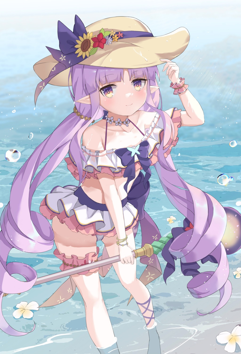 bikini, garter, hikawa_kyouka, pointy_ears, princess_connect!, princess_connect!_re:dive, serika, swimsuits