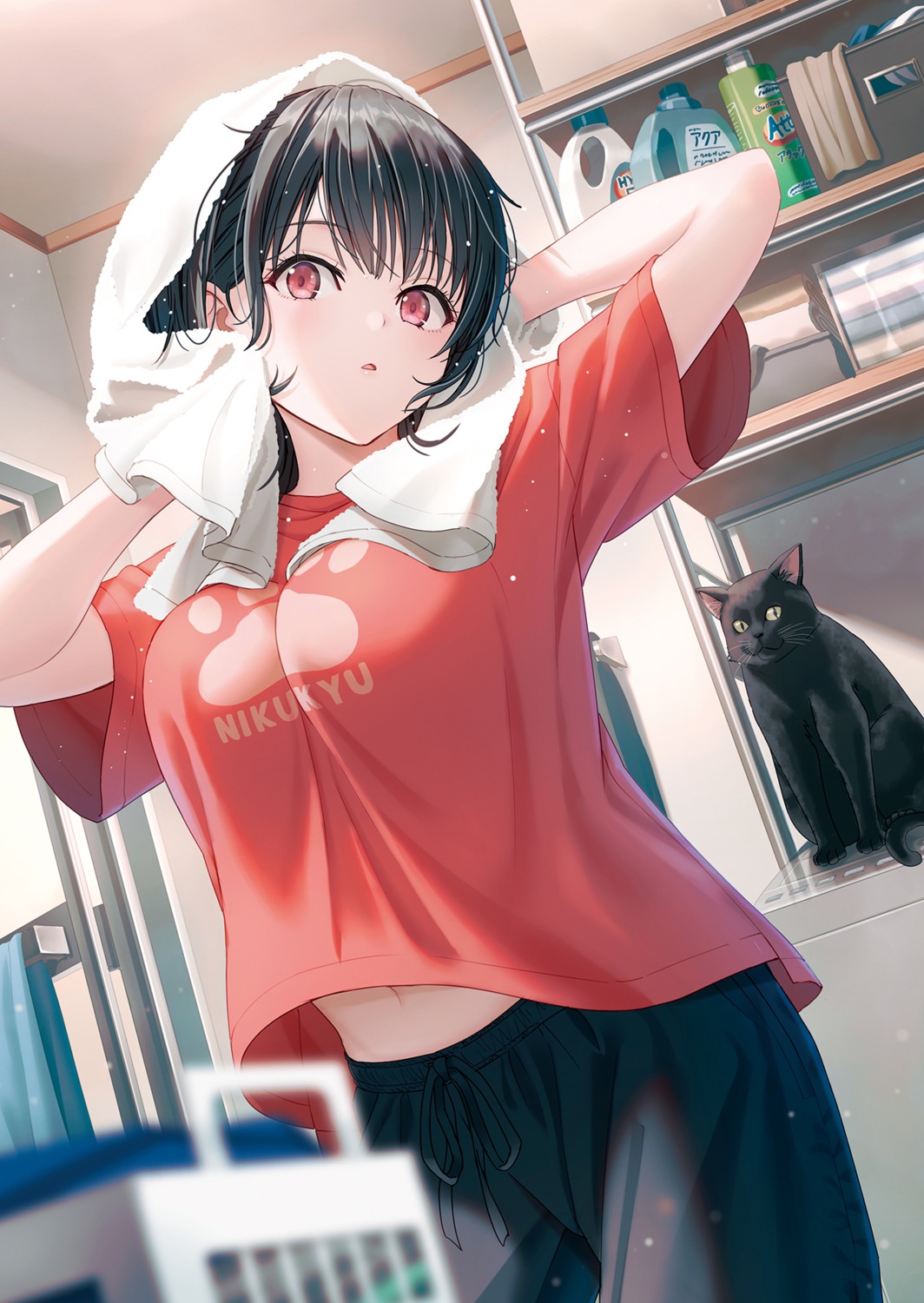 hyuuga_azuri, neko, towel, wet