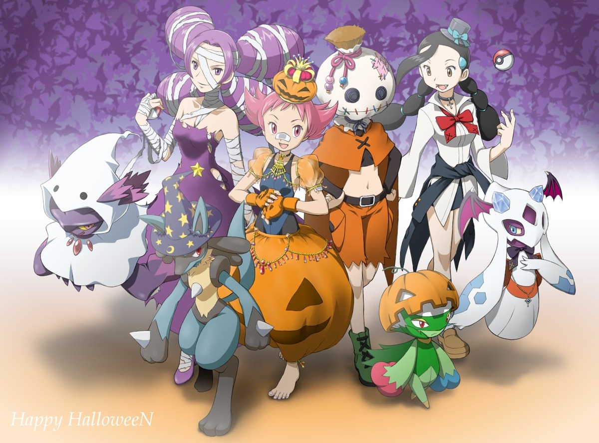 bandages, breasts, cosplay, dress, froslass, halloween, lucario, melissa_(pokemon)