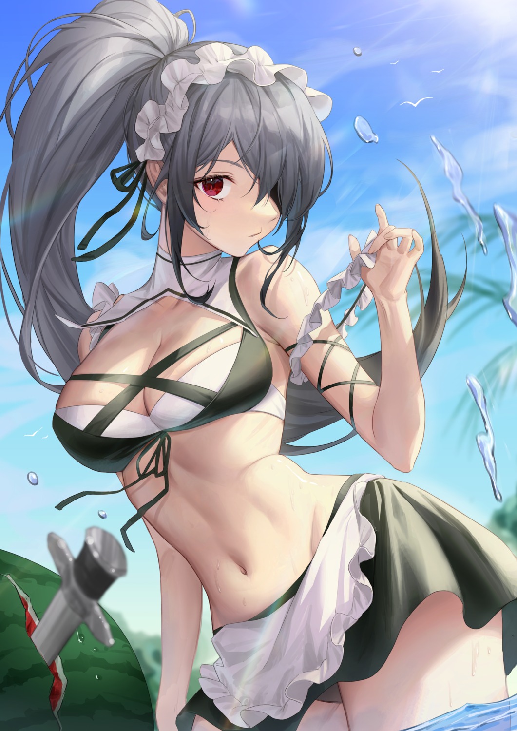 bikini, eyepatch, hyun9164, maid, mobile_legends_adventure, swimsuits, tokinibara, weapon