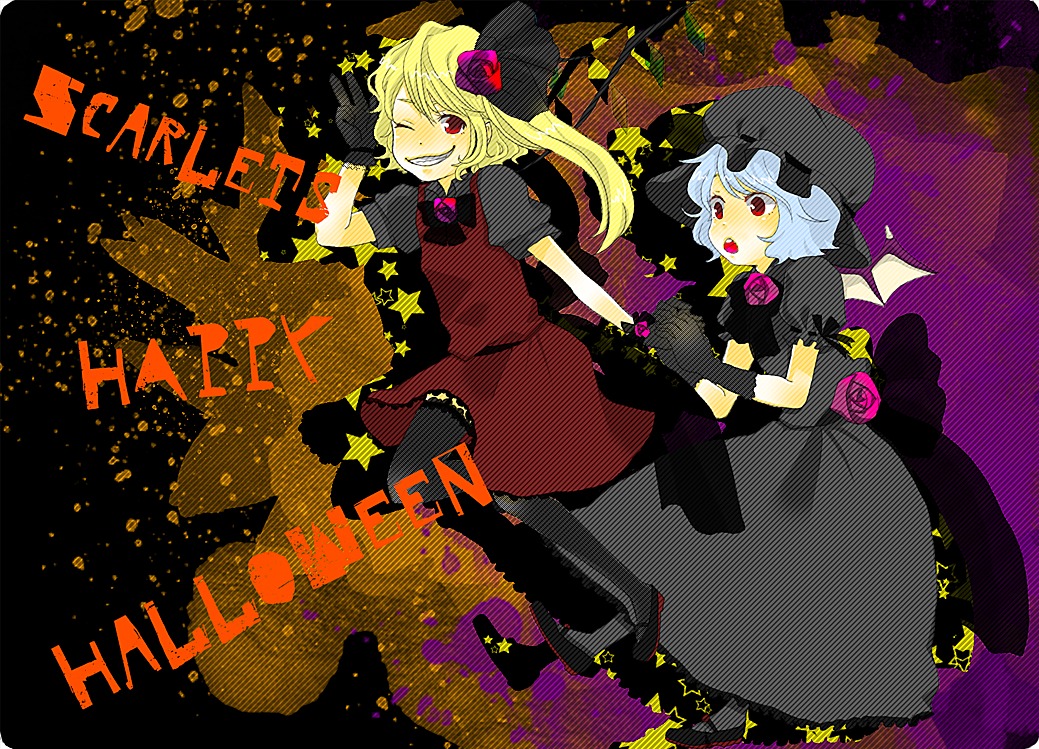 flandre_scarlet, halloween, kan_(oceanchart), remilia_scarlet, touhou