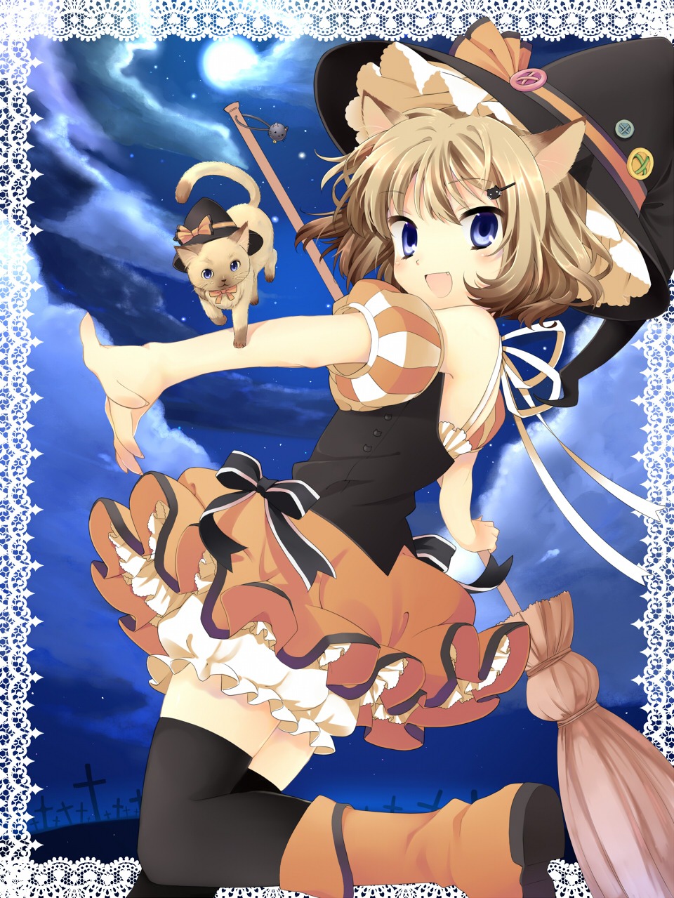 animal_ears, halloween, hanabana_tsubomi, neko, nekomimi, thighhighs, witch