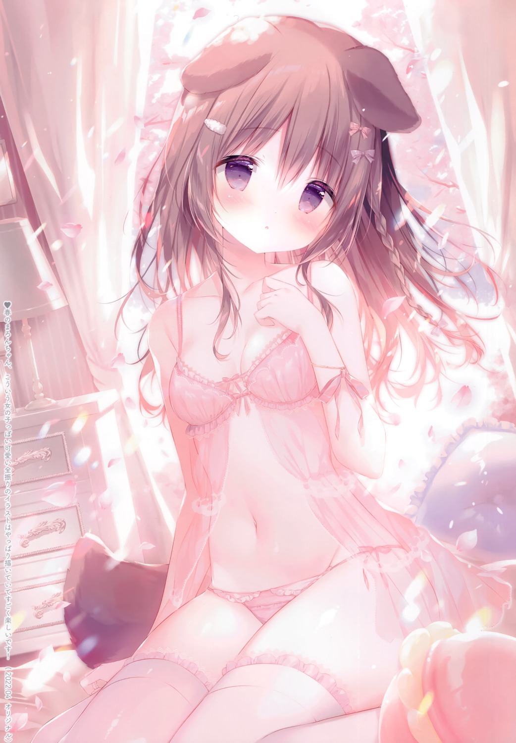 animal_ears, inumimi, marron_(shiratama), pantsu, see_through, shiratama, shiratamaco, tail, thighhighs