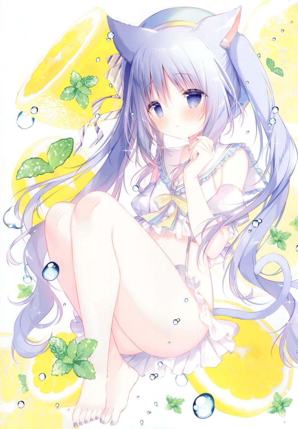 animal_ears, feet, nekomimi, shiratama, shiratamaco, tail, tsurara_(shiratama)