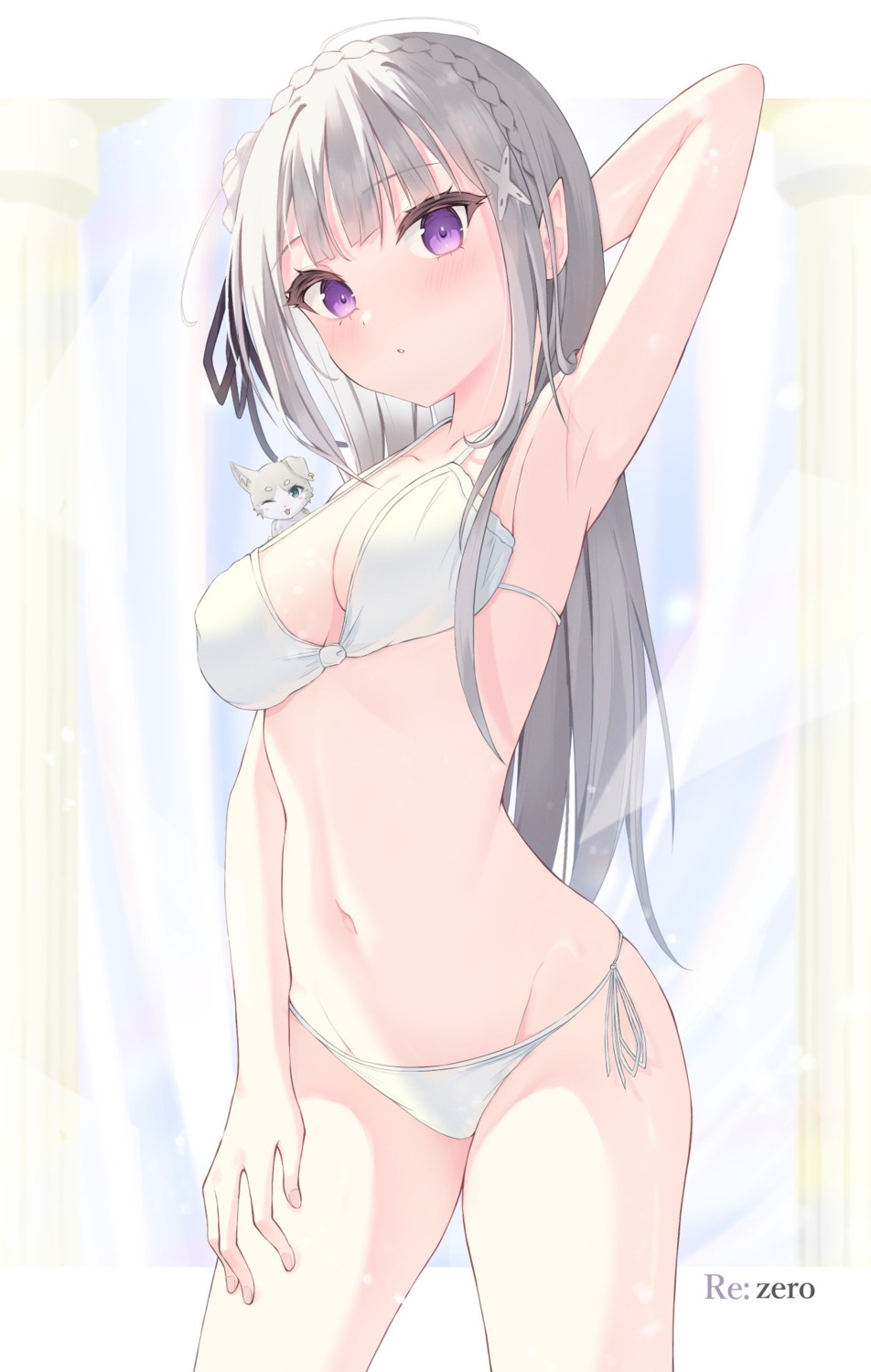 bikini, elf, emilia_(re_zero), komura_hiroto, pointy_ears, re:zero_kara_hajimeru_isekai_seikatsu, swimsuits