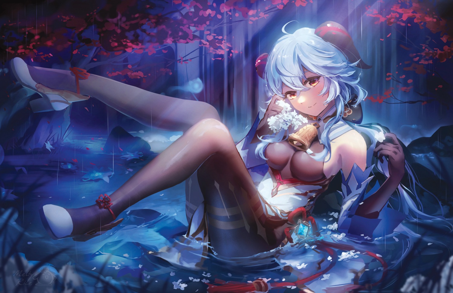 artist_revision, asian_clothes, ganyu, genshin_impact, heels, horns, meltyrice, wet