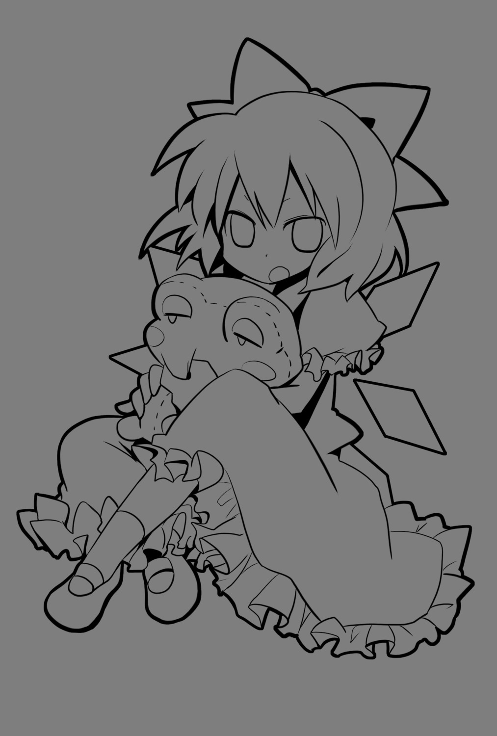 cirno, monochrome, touhou, transparent_png, yunoki_gao