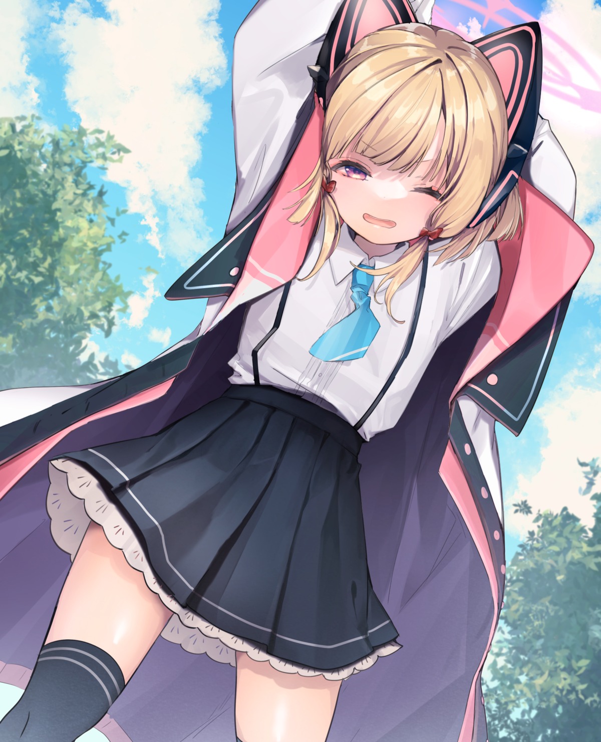 animal_ears, blue_archive, enomoto_nao, halo, headphones, nekomimi, saiba_momoi, seifuku