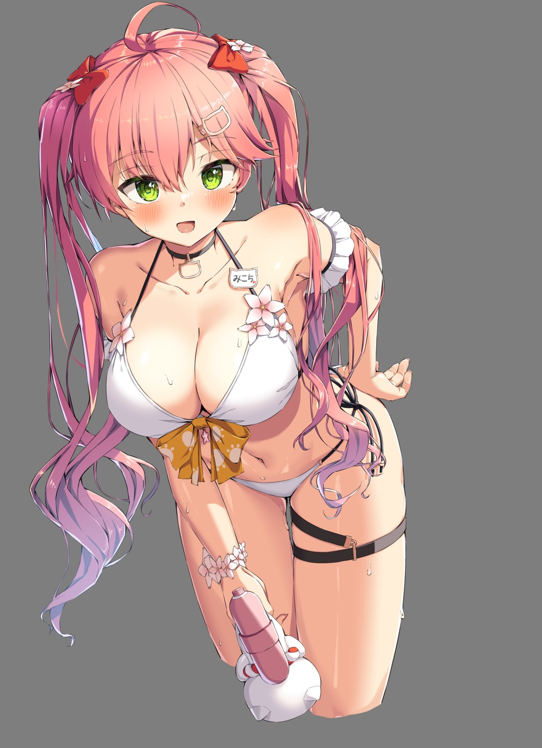 ama_rei, bikini, garter, gun, hololive, sakura_miko, swimsuits, transparent_png