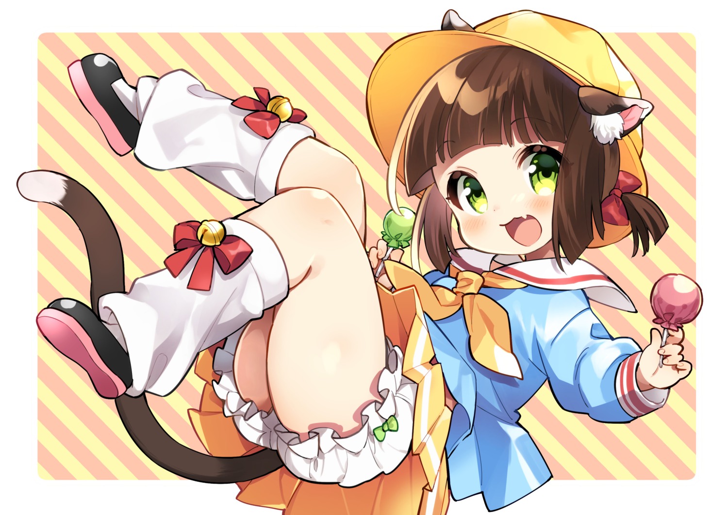 animal_ears, azur_lane, bloomers, mutsuki_(azur_lane), nekomimi, osanai_mei_(artist), seifuku, skirt_lift, tail