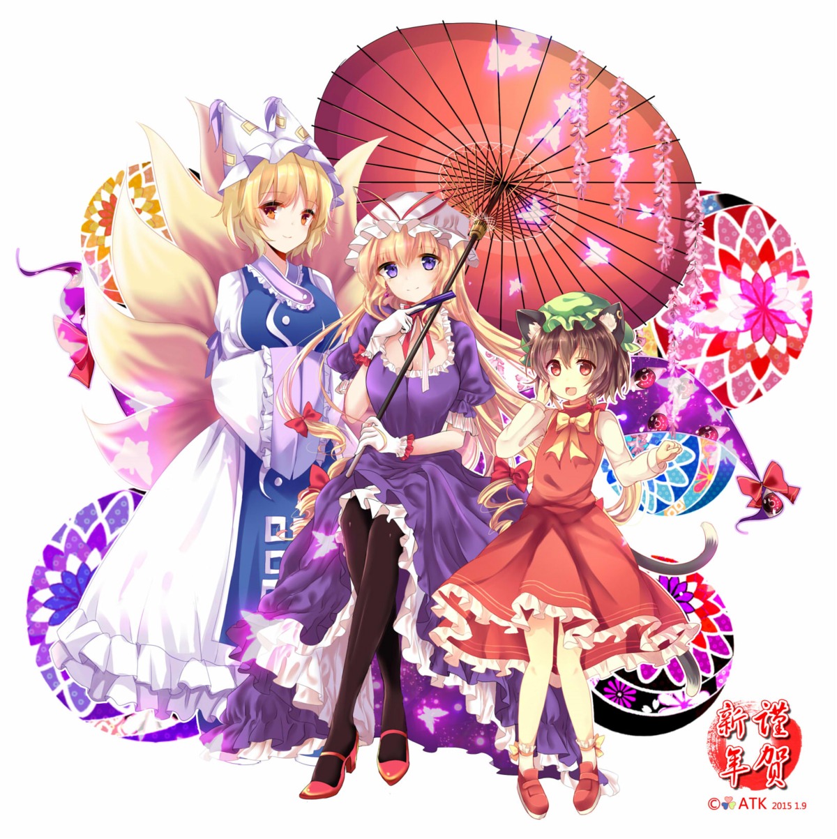 animal_ears, asian_clothes, chen, cleavage, dress, heels, kitsune, lolita_fashion