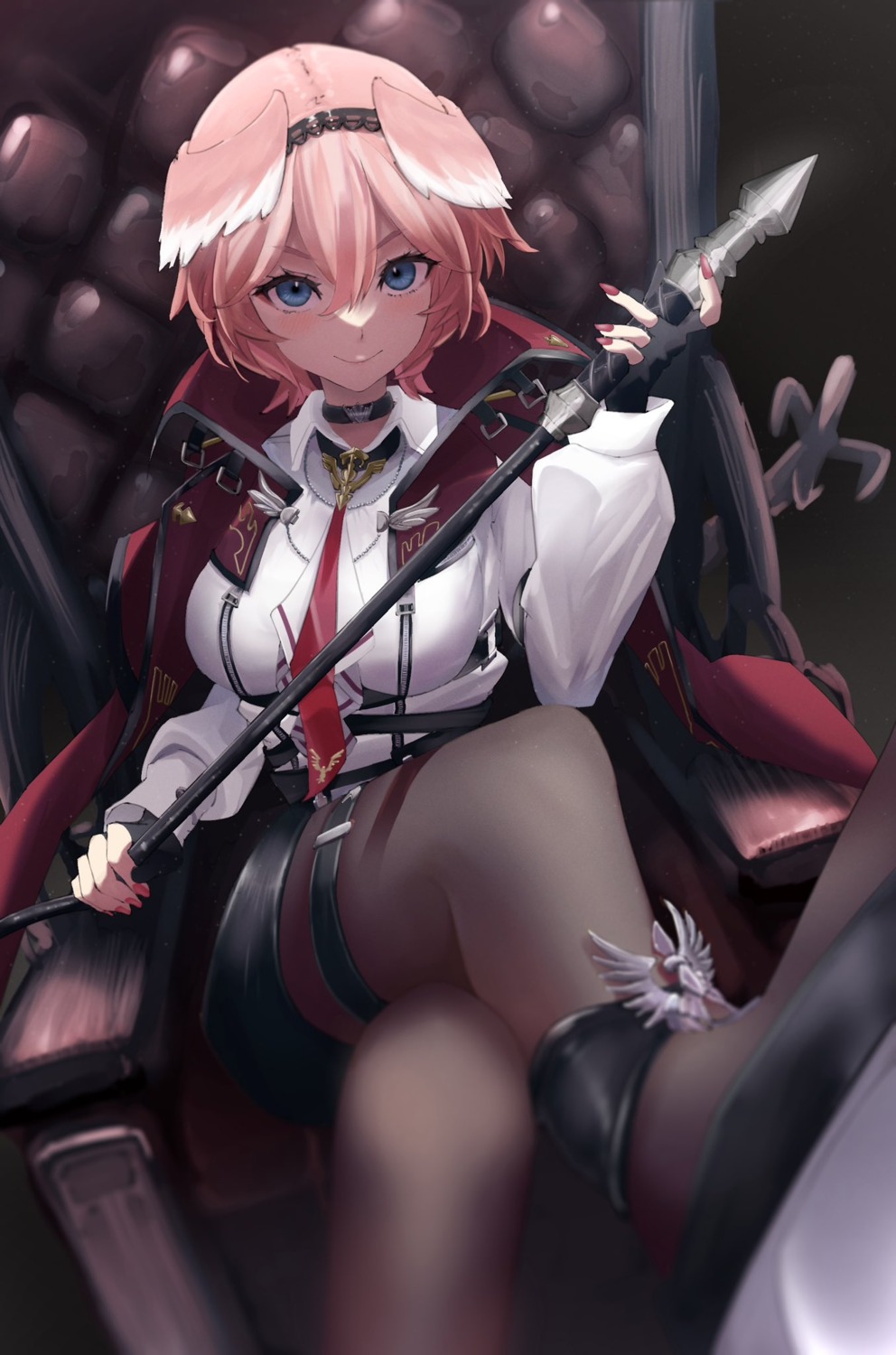 garter, gogogoiru, hololive, pantyhose, takane_lui, uniform, weapon, wings