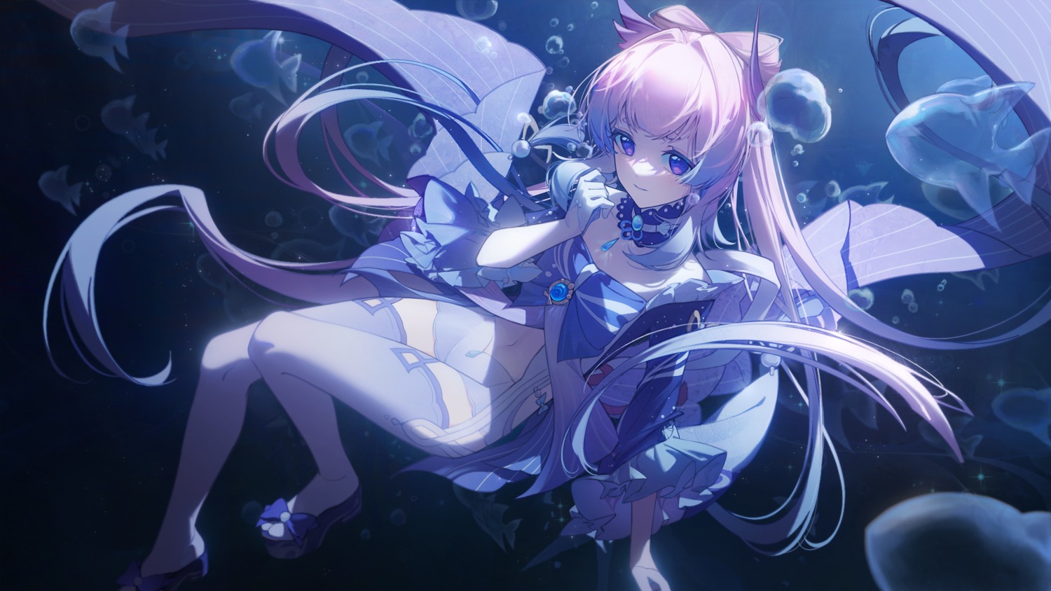 ayanon_ite, dress, genshin_impact, no_bra, sangonomiya_kokomi, thighhighs
