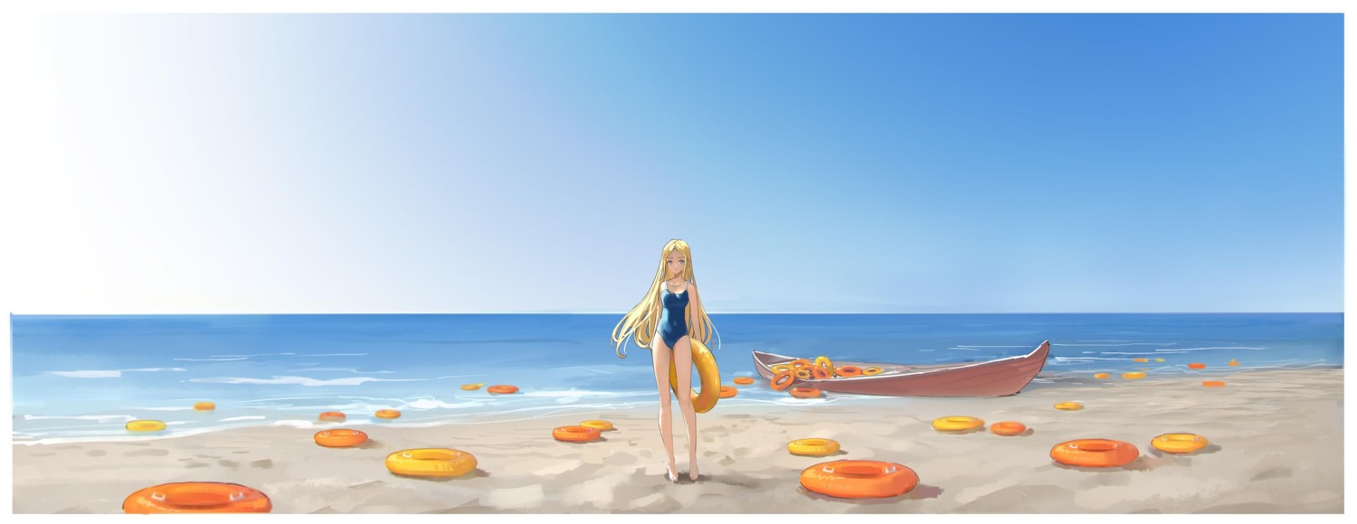 kofune_ushio, landscape, meinoss, school_swimsuit, summertime_render, swimsuits