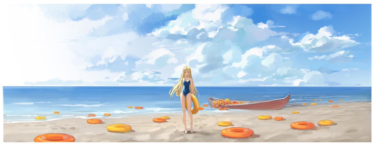 kofune_ushio, landscape, meinoss, school_swimsuit, summertime_render, swimsuits