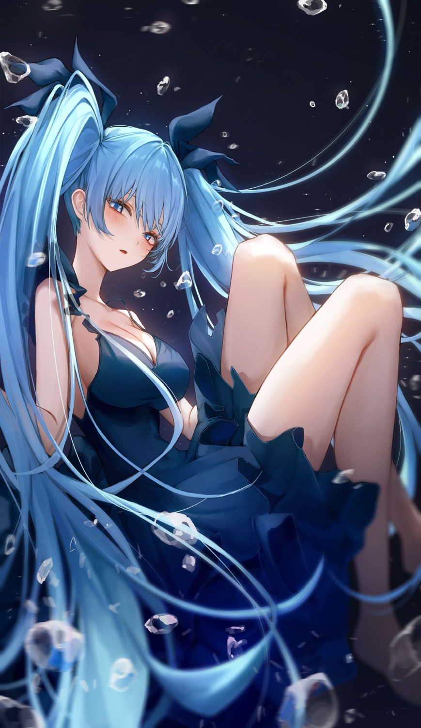 cleavage, dress, hatsune_miku, mohaka, no_bra, shinkai_shoujo_(vocaloid), vocaloid