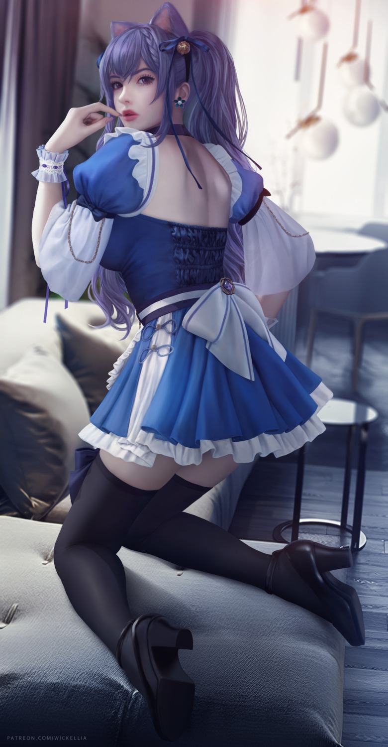 animal_ears, genshin_impact, heels, keqing, maid, thighhighs, wickellia