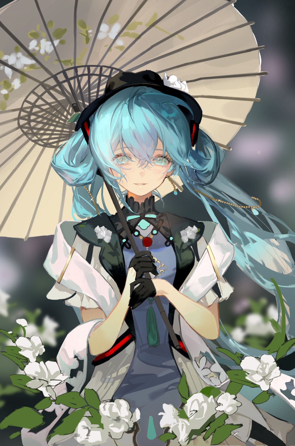 asian_clothes, hatsune_miku, hatsune_miku_with_you, umbrella, vocaloid, weifengbing