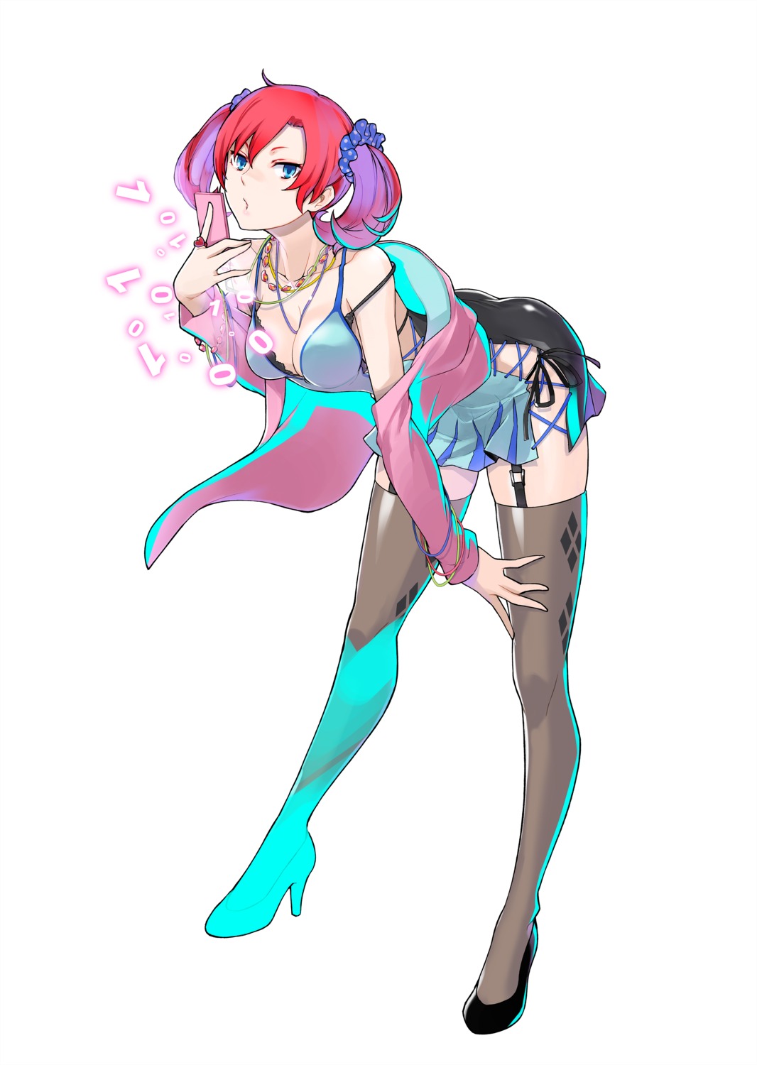 bra, cleavage, digimon, heels, shiramine_nokia, stockings, thighhighs, yasuda_suzuhito