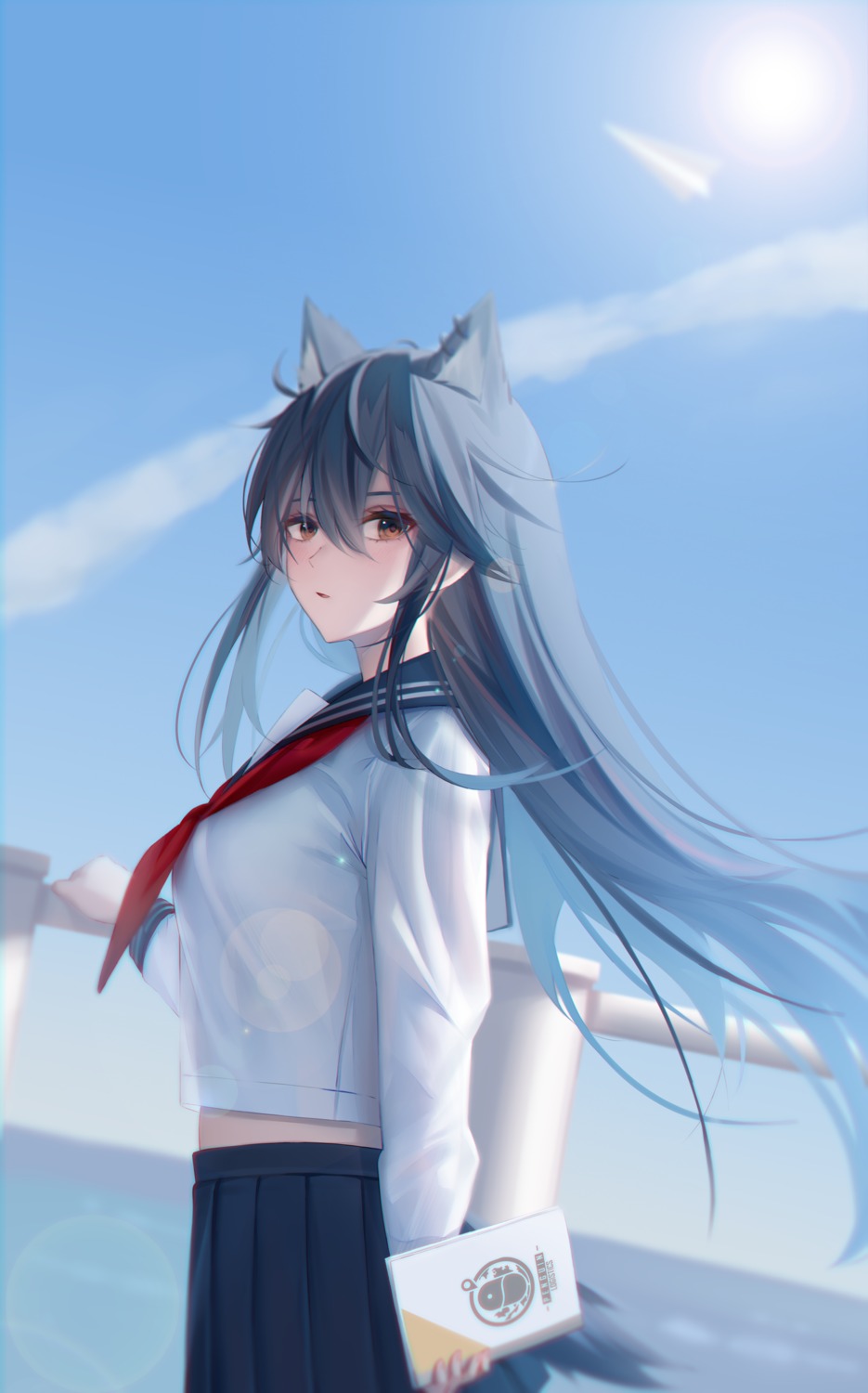 animal_ears, arknights, seifuku, shokuyou_koori, tail, texas_(arknights)