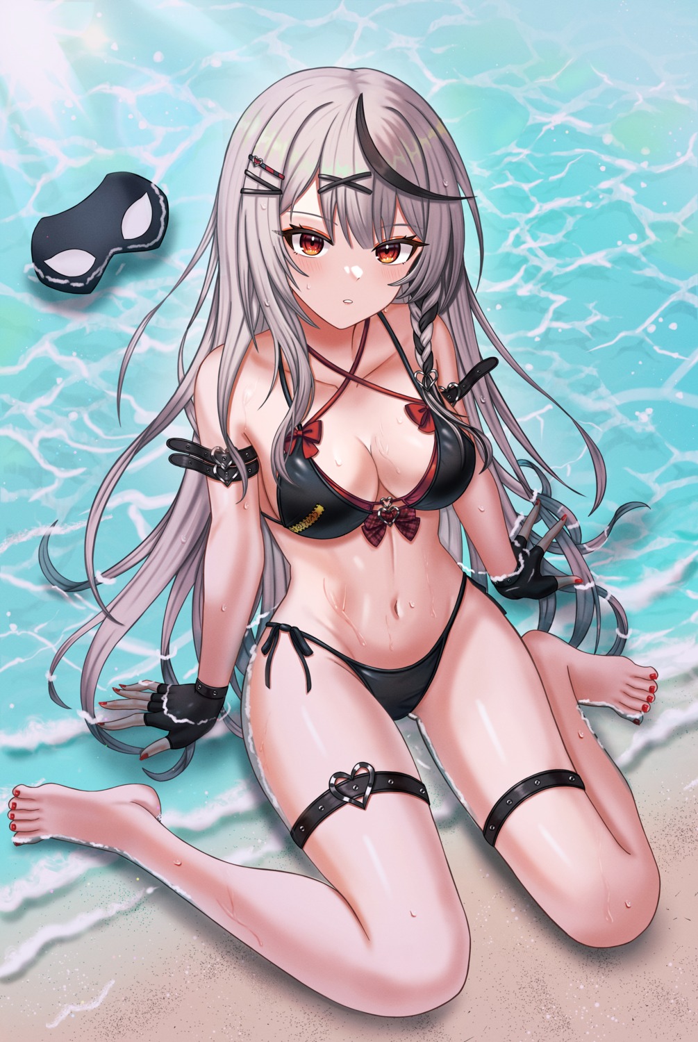 bikini, garter, hololive, melreon, sakamata_chloe, swimsuits, wet