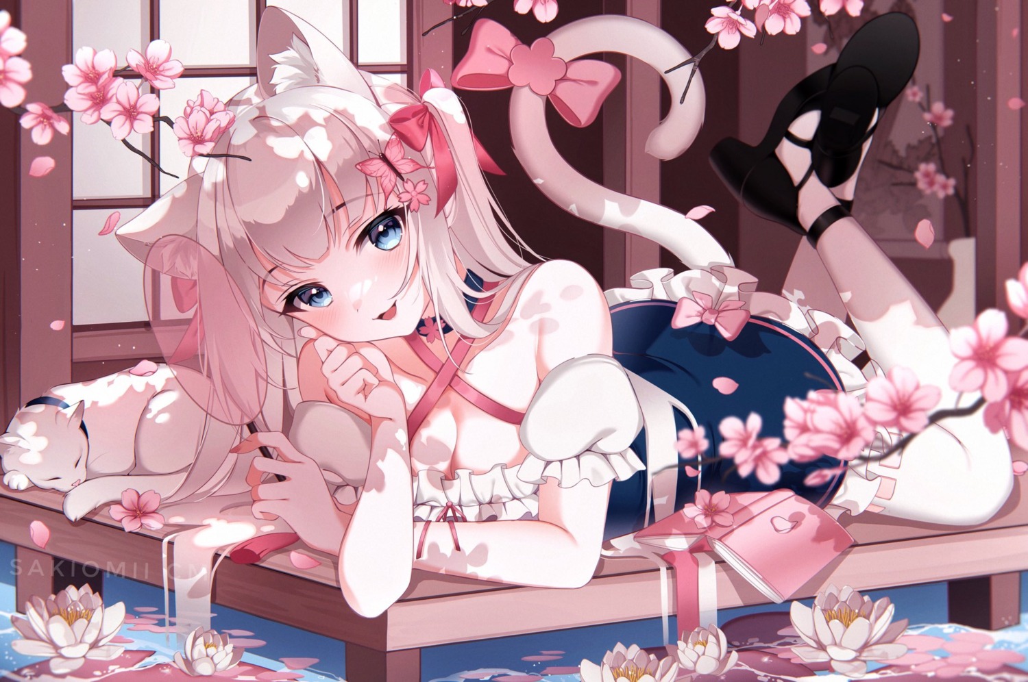 animal_ears, cleavage, heels, kiyochii, neko, nekomimi, no_bra, pantyhose