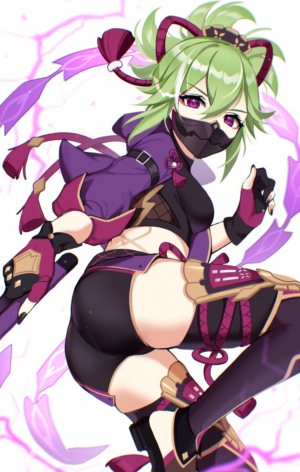 armor, ass, garter, genshin_impact, japanese_clothes, kiyochii, kuki_shinobu, thighhighs