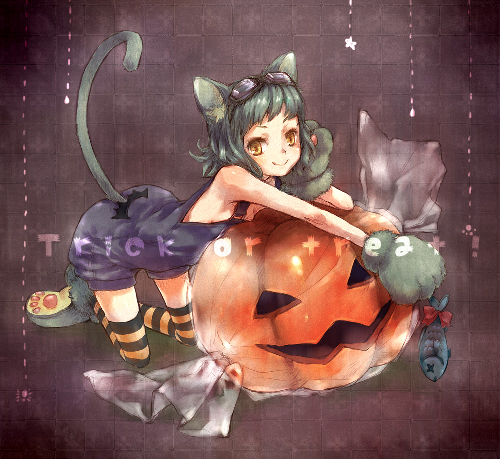 ameiro, animal_ears, halloween, nekomimi, tail, thighhighs