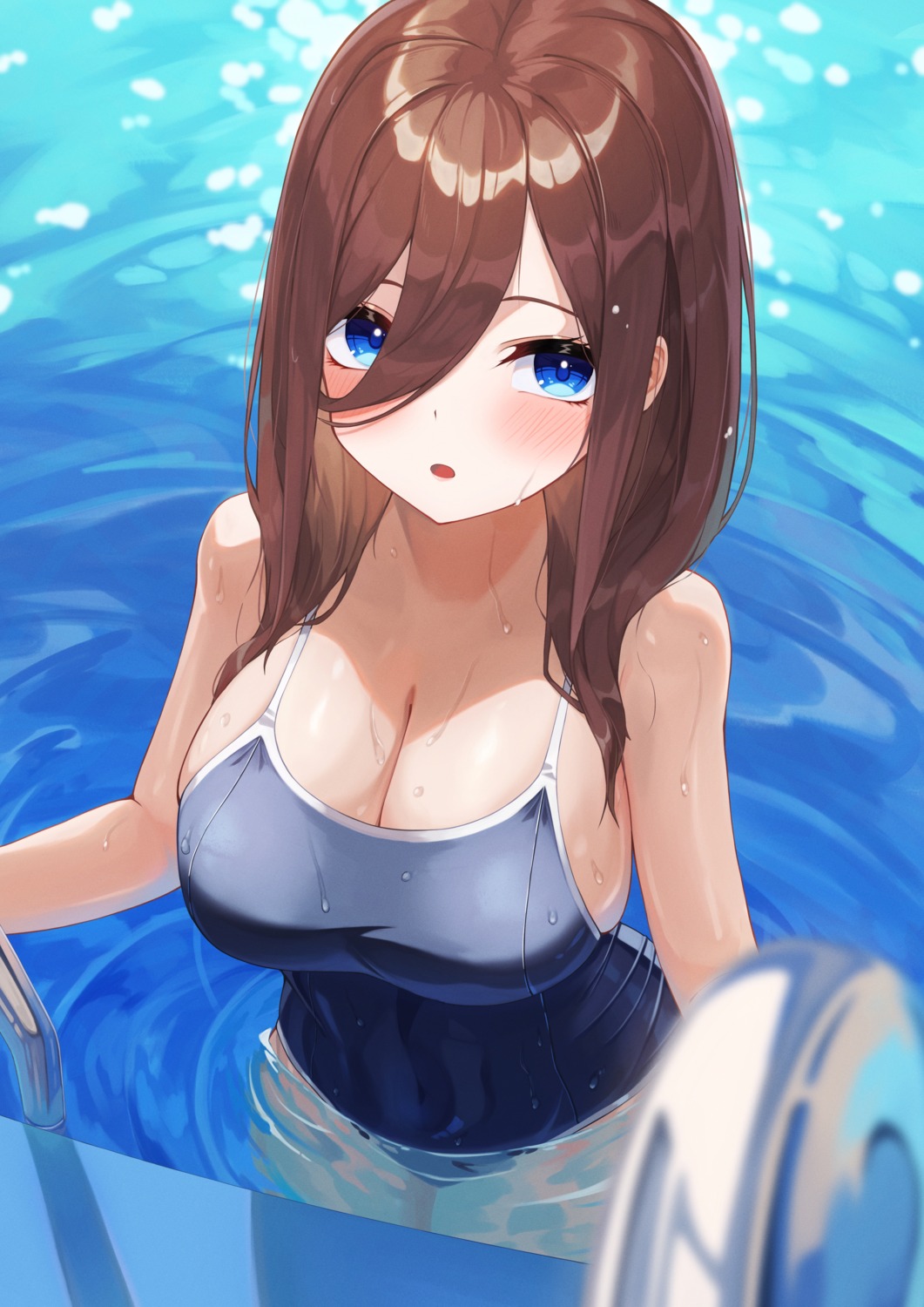 5-toubun_no_hanayome, cleavage, hiyoku, nakano_miku, school_swimsuit, swimsuits, wet
