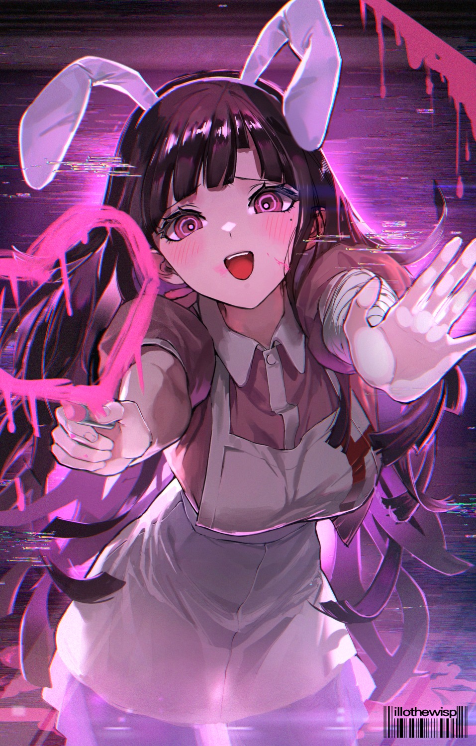animal_ears, bandages, bunny_ears, dangan-ronpa, dangan-ronpa_2, tsumiki_mikan, wisp_(illothewisp), yandere