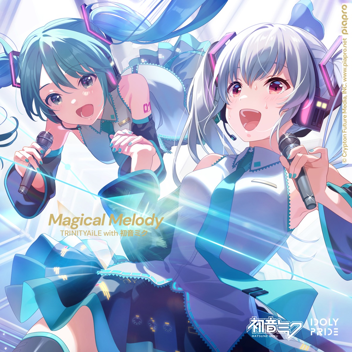 cosplay, crossover, hatsune_miku, headphones, idoly_pride, qp:flapper, tattoo, tendou_rui