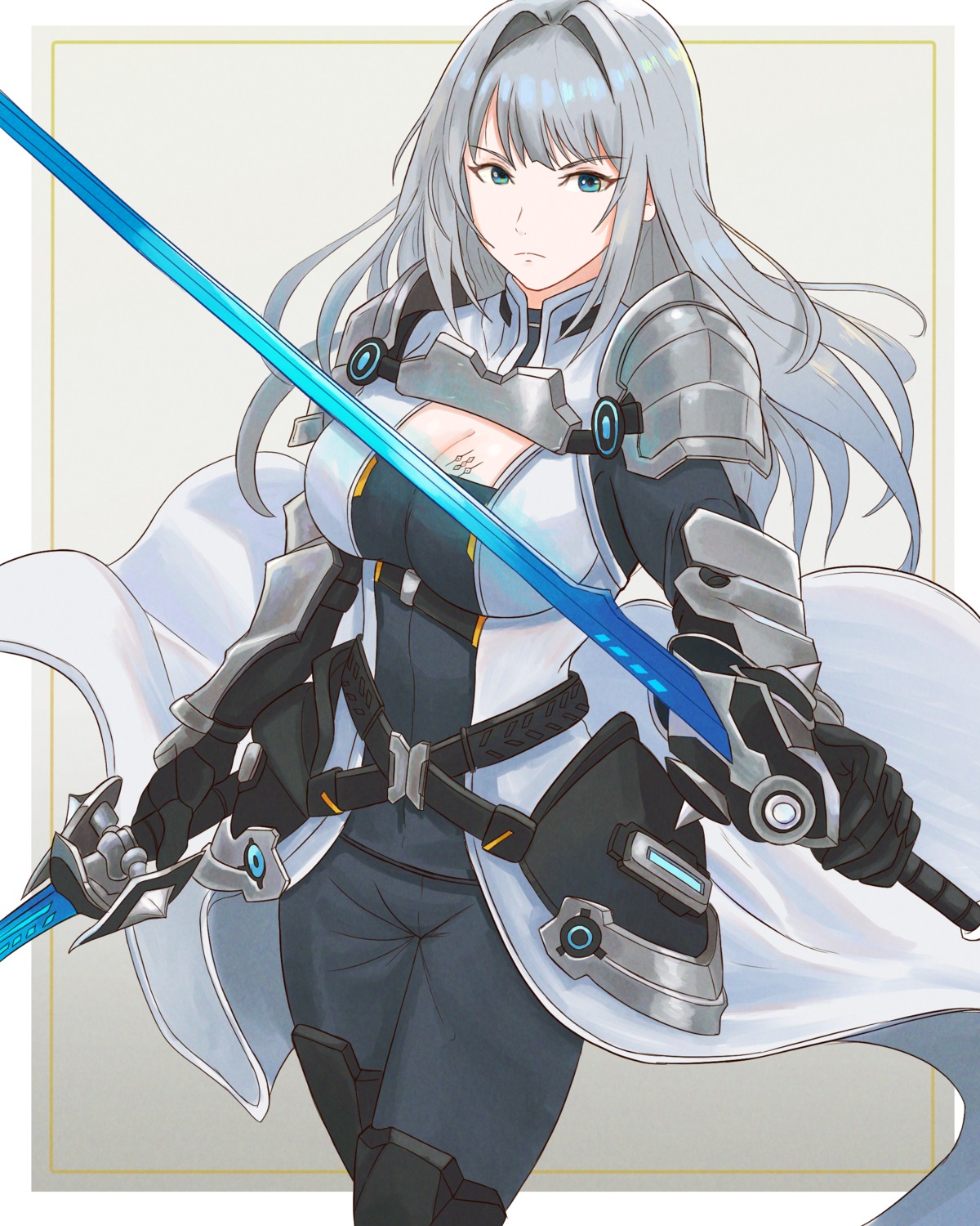 armor, cleavage, ethel, sword, tattoo, truejekart, xenoblade_(series), xenoblade_3