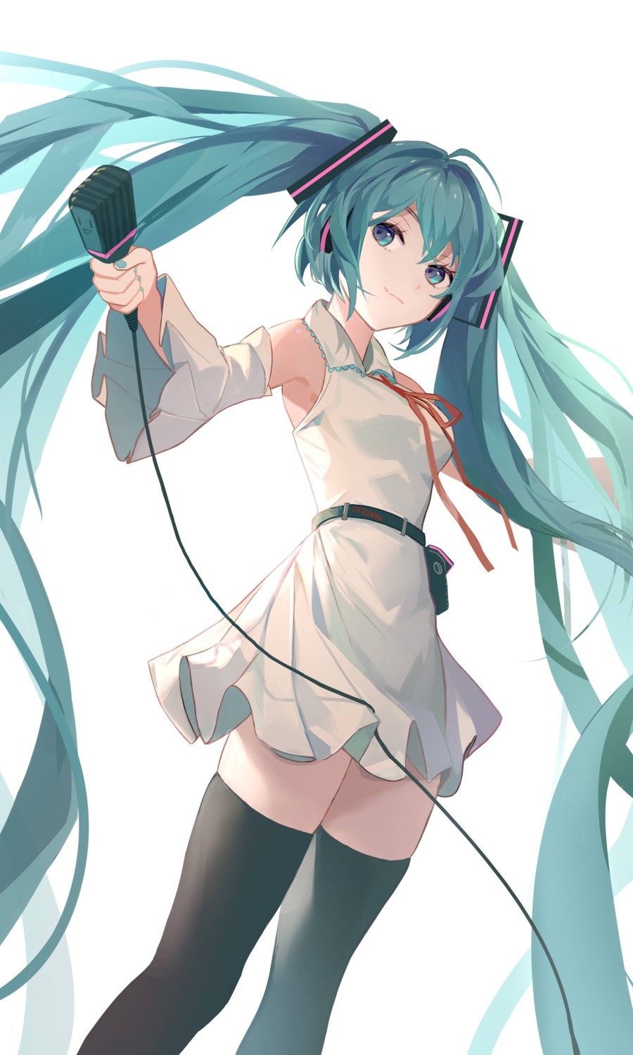dress, hatsune_miku, headphones, jiao_cat, thighhighs, vocaloid