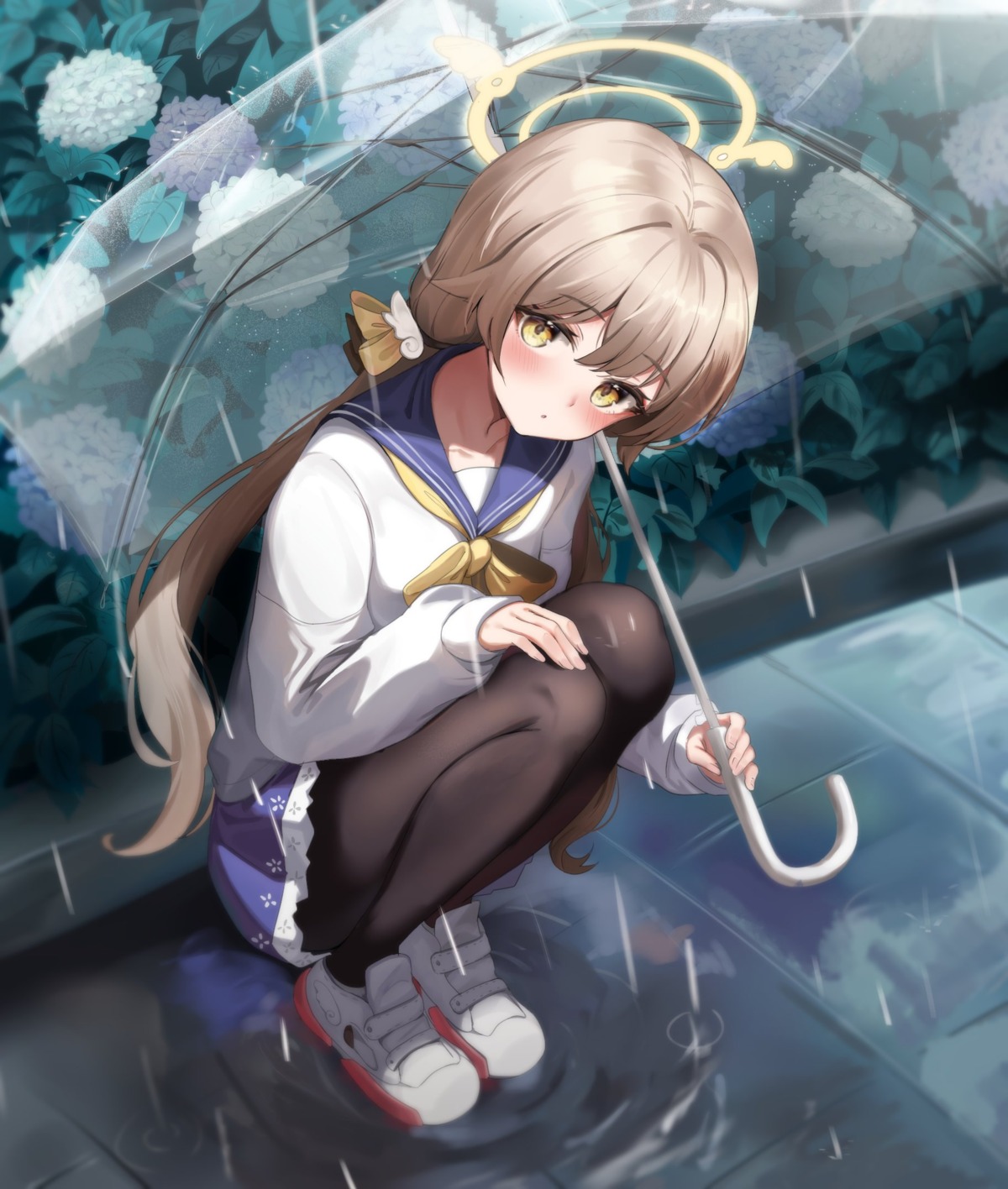 ajitani_hifumi, blue_archive, halo, pantyhose, pharamacom, seifuku, sweater, umbrella