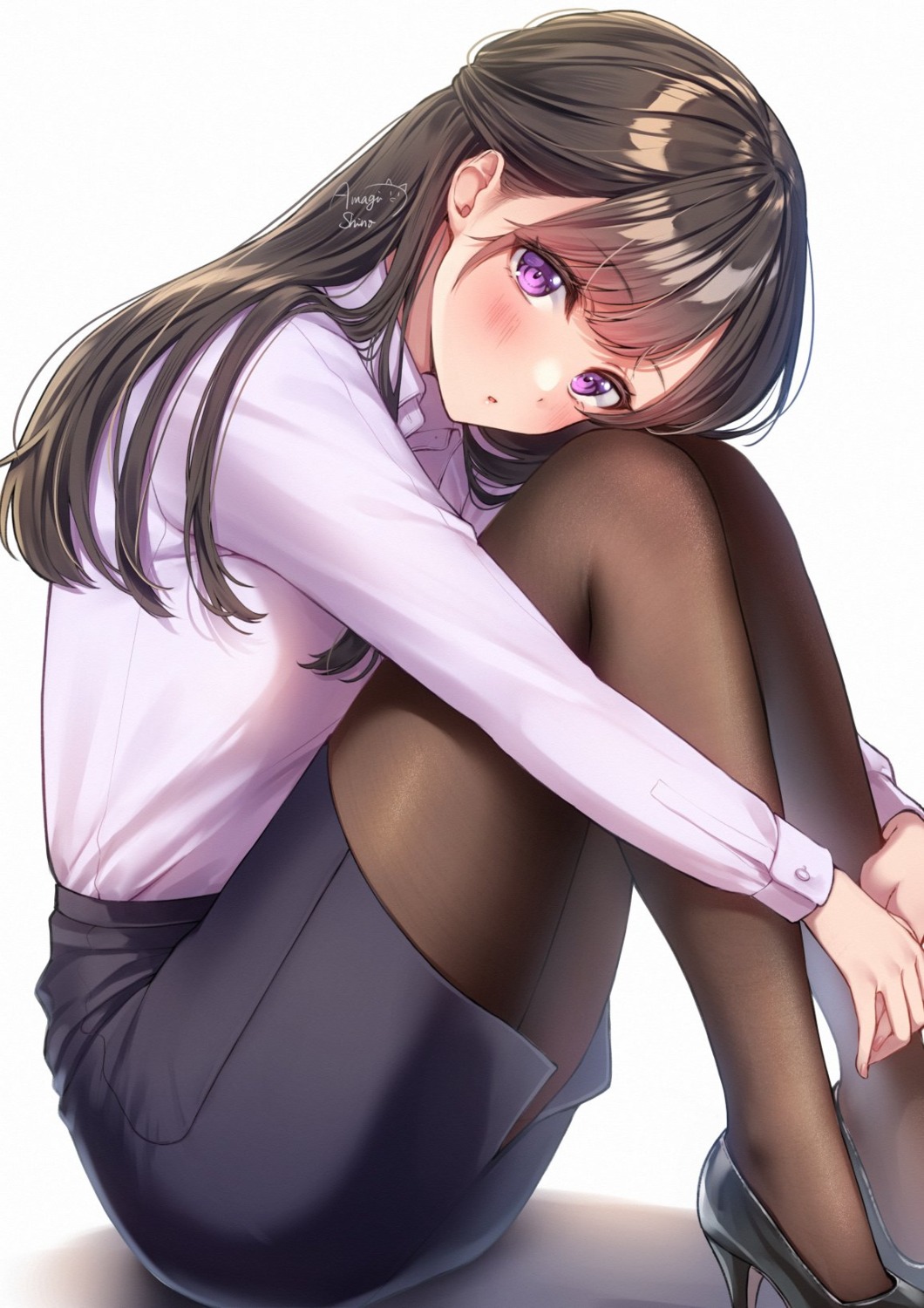 amagi_shino, dress_shirt, heels, pantyhose