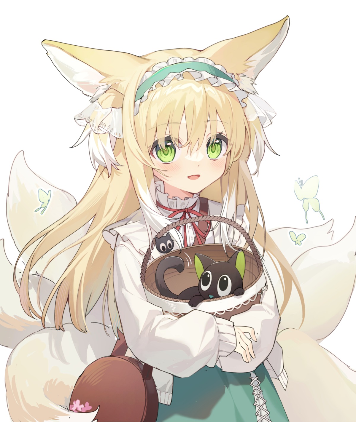 animal_ears, arknights, kitsune, neko, suzuran_(arknights), tail, yunweishukuang