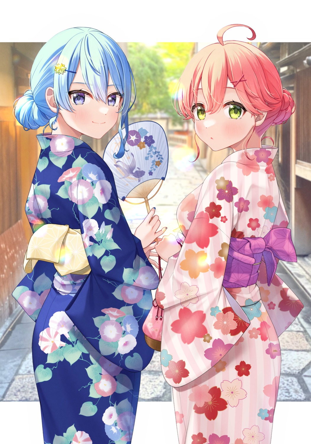 ass, hololive, hoshimachi_suisei, sakura_miko, tomozu, yukata