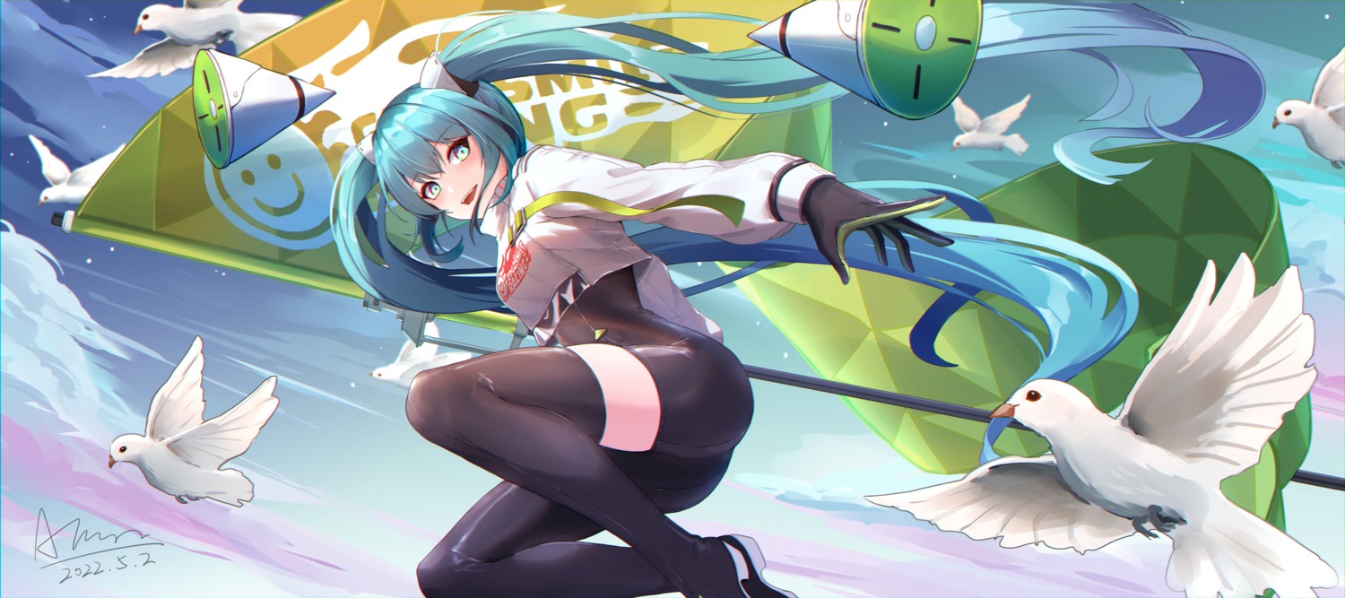 bodysuit, chiyo_akira, goodsmile_racing, hatsune_miku, racing_miku, thighhighs, vocaloid