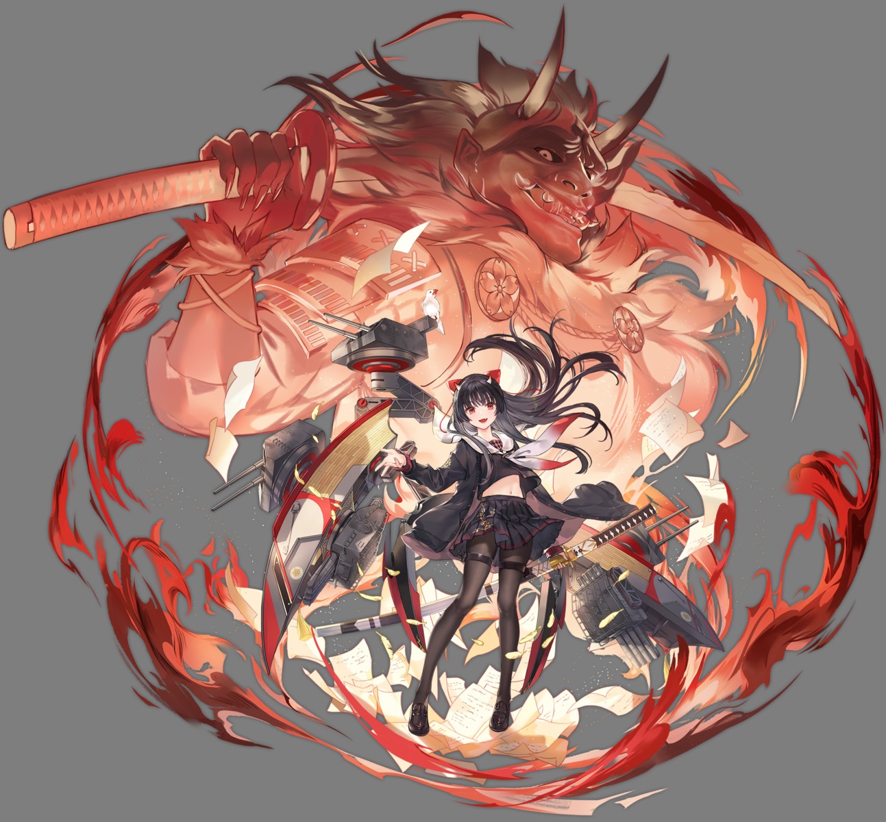 atdan, azur_lane, garter, horns, pantyhose, sakawa_(azur_lane), seifuku, skirt_lift