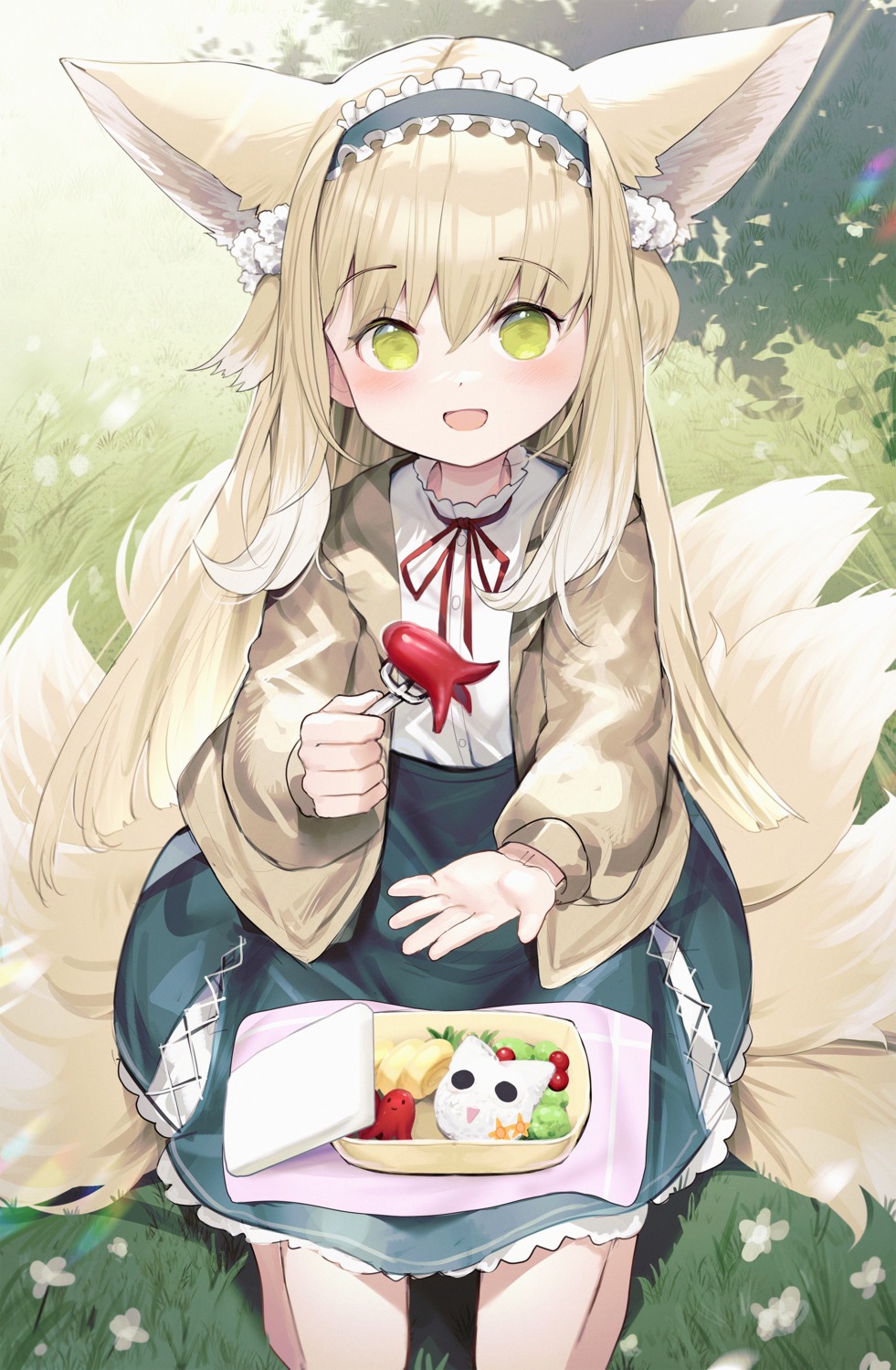 animal_ears, arknights, kitsune, somray, suzuran_(arknights), tail