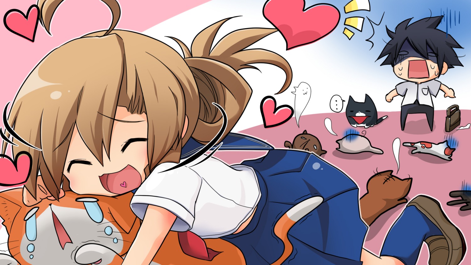 ajisa_ame, kousaka_junpei, mizuno_kaede, neko, nyamsas, nyan_koi, seifuku, wallpaper