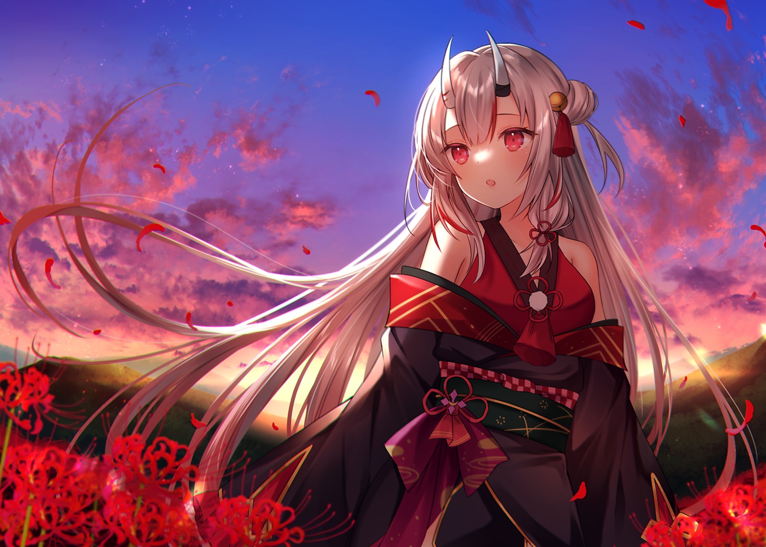 haruyama_natsuwo, hololive, horns, japanese_clothes, nakiri_ayame