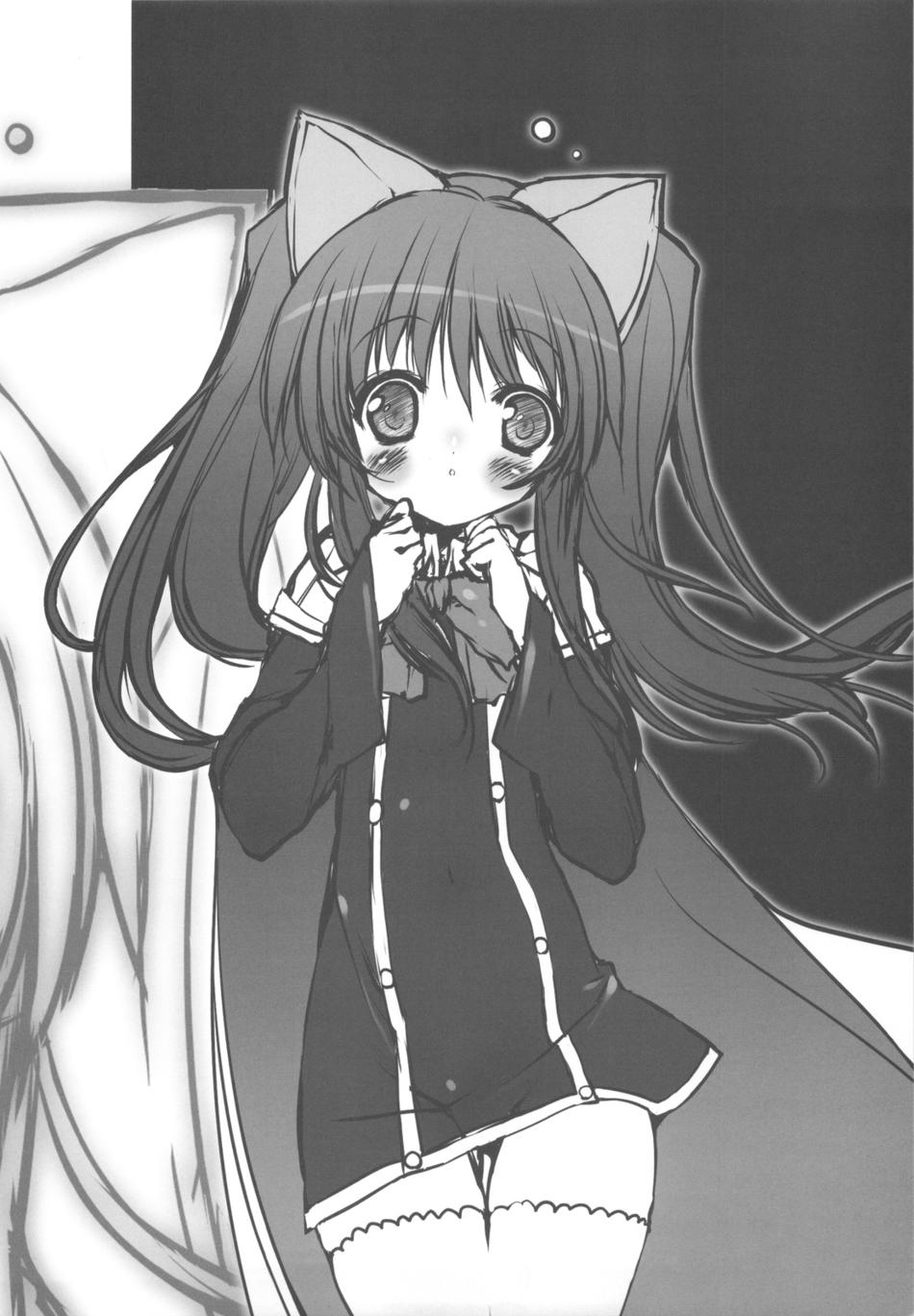 aloe, animal_ears, monochrome, nekomimi, quiz_magic_academy, thighhighs, urotan