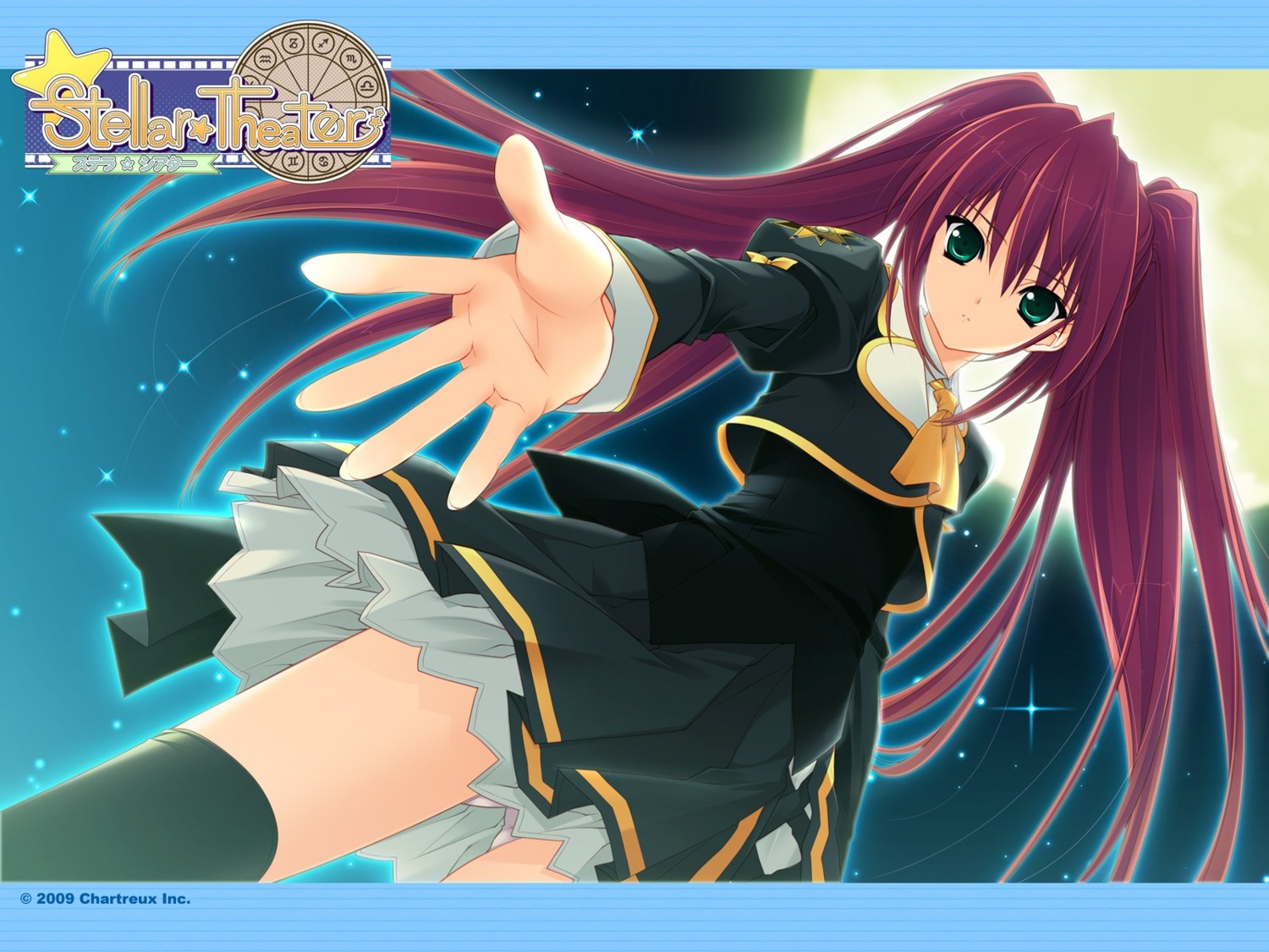 izumi_sora, pantsu, seifuku, stellar_theater, suzuhira_hiro, thighhighs, wallpaper