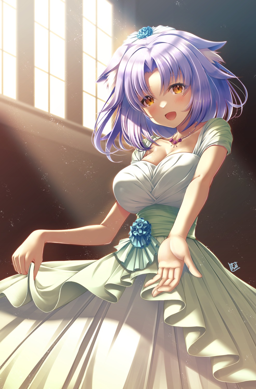 animal_ears, cinnamon_(nekopara), cleavage, dress, kamishiro_mai_(capti-no), nekopara, wedding_dress