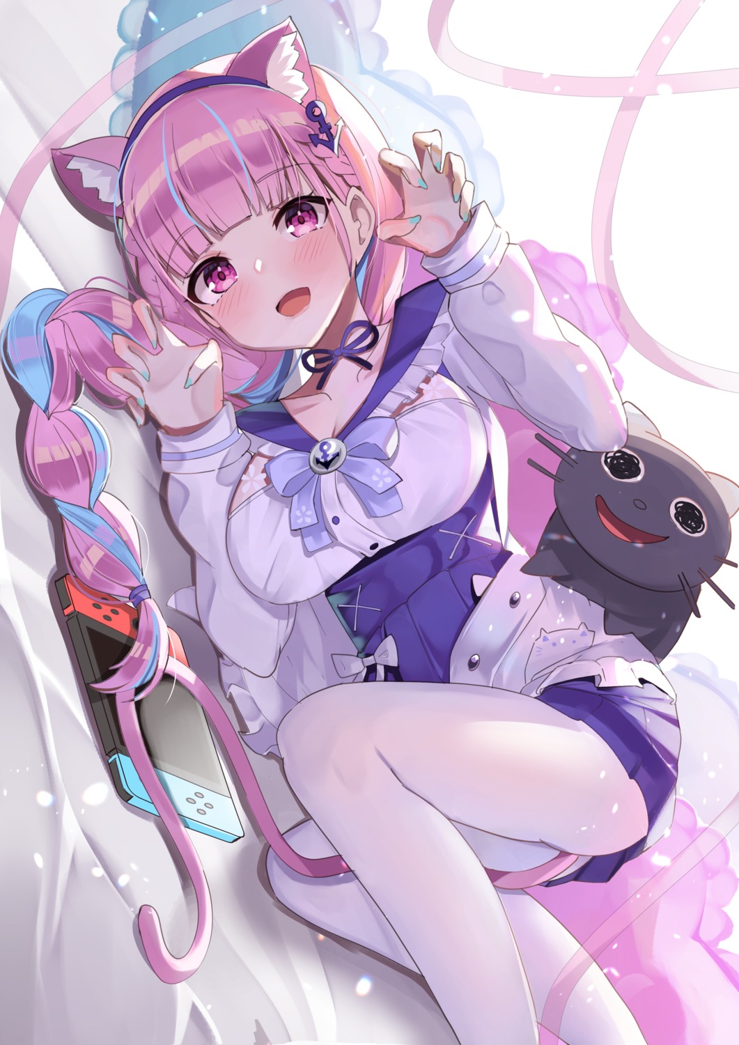 animal_ears, elroud0050, hololive, minato_aqua, nekomimi, pantyhose, seifuku, tail