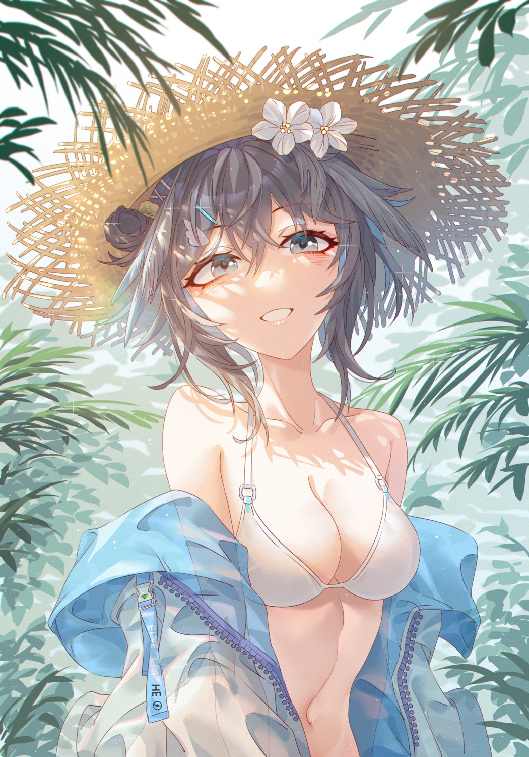arknights, bikini_top, innoarukugyou, la_pluma_(arknights), open_shirt, swimsuits
