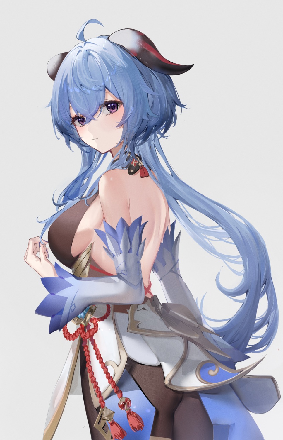 asian_clothes, ass, ganyu, genshin_impact, horns, no_bra, pantyhose, raiya_atelier