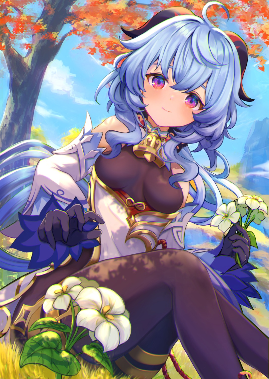 asian_clothes, ganyu, genshin_impact, horns, marekamico, pantyhose